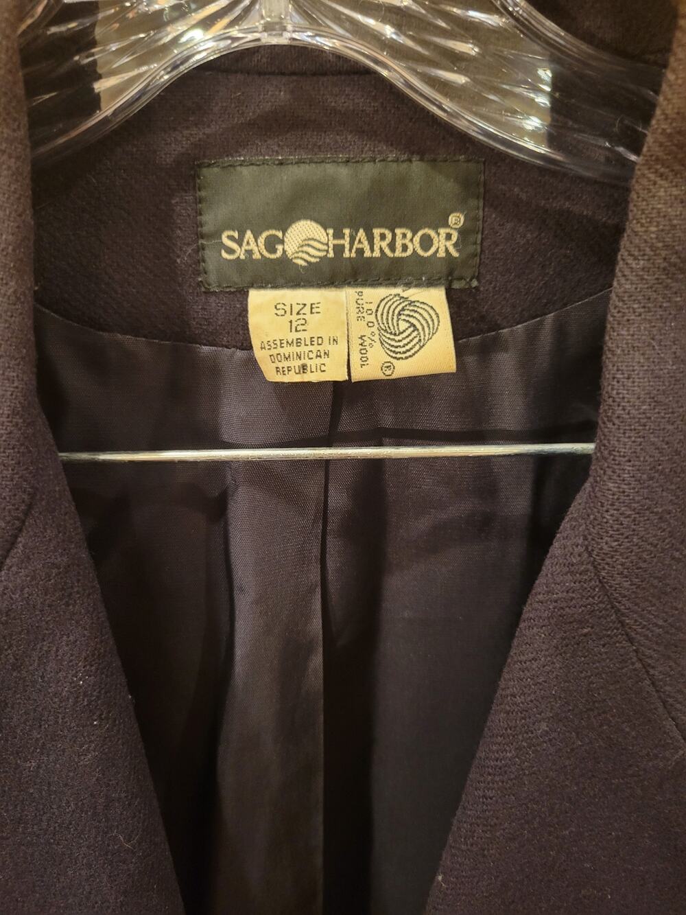 Sag Harbor Vintage 100% Wool Blazer Jacket Womens 12 Deep Plum Crest Button